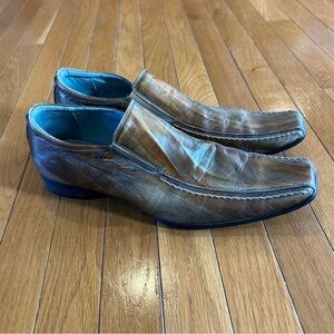 ALDO Mens Sz 13Tan Brown Leather Square Toe Slip on Loafers Dress Shoes EUR 46